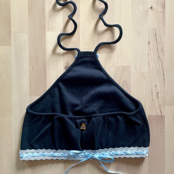 Teddy Fresh Women's Black Ribbed Bike Top Sports Bra w/ Ribbon size Medium NWOT - Picture 3 of 5